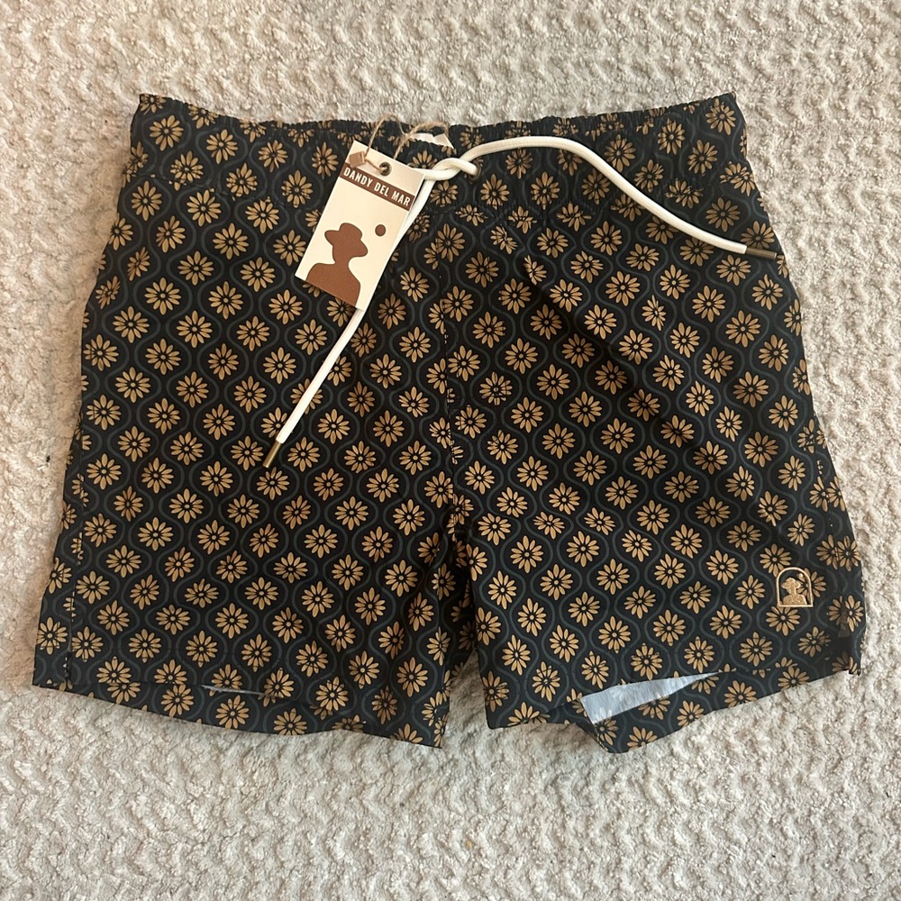 Dandy Del Mar Stylish Black and Gold Men Swim Bermudas - NWT